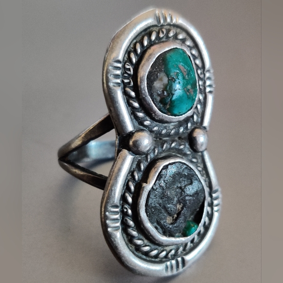 Vintage Navajo NA Ring Sterling Silver Turquoise - Picture 5 of 14